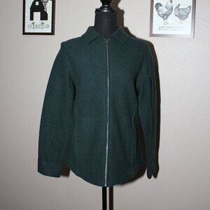 Title Nine Womens 100% Merino Wool Full Zip Jacket Size Small Teal Green